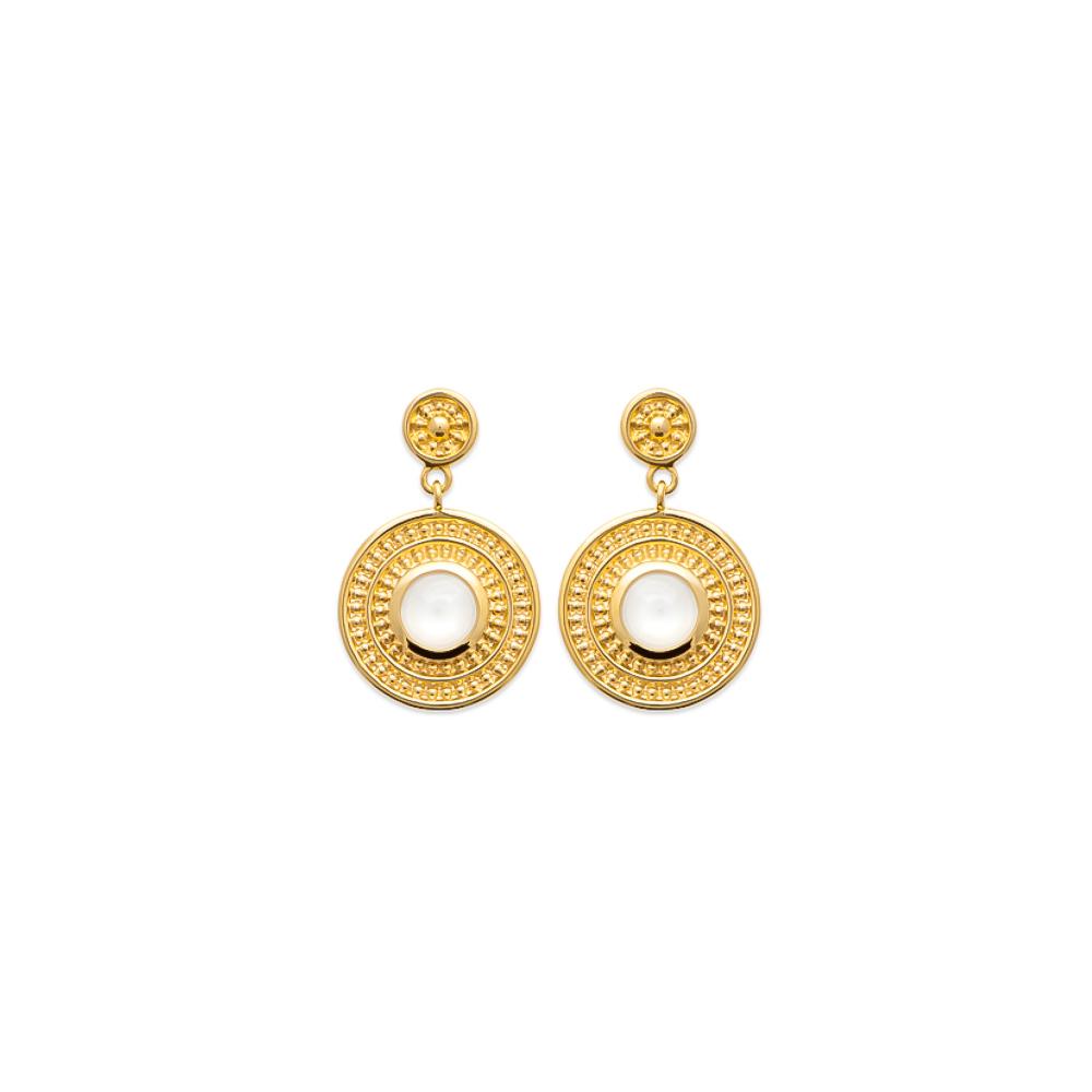 Boucles d'oreilles Roxanne - Plaqué Or et Pierre de Lune - Aurore & Luna
