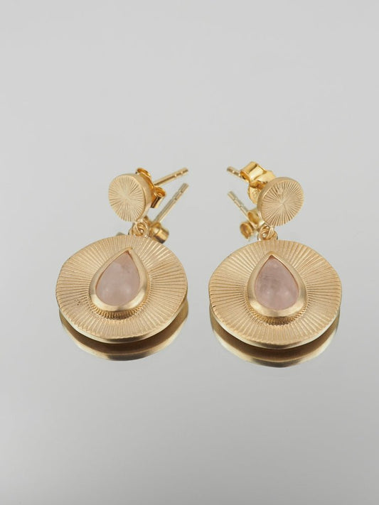 Boucles d'oreilles Tamara - Plaqué Or et Quartz Rose - Aurore & Luna