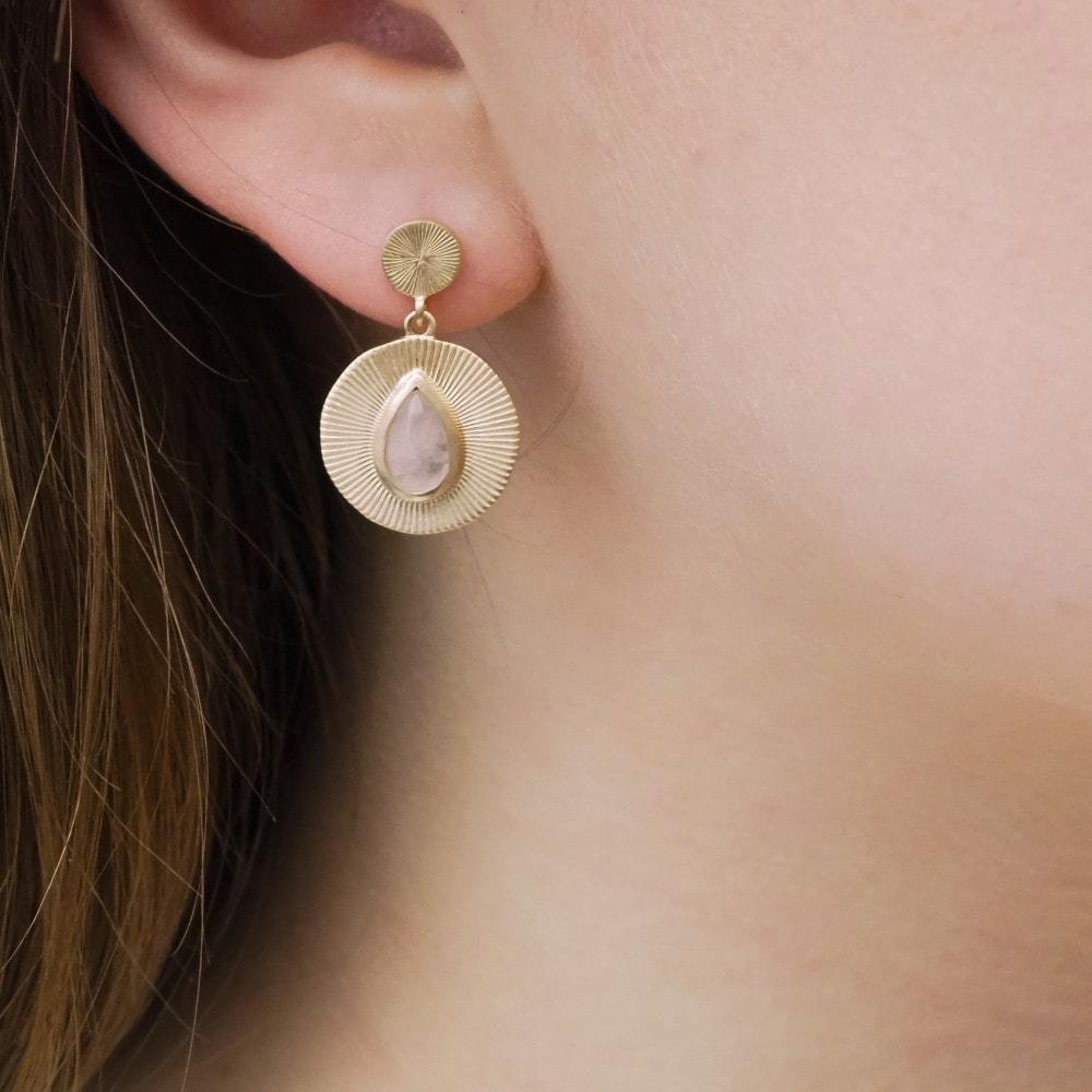 Boucles d'oreilles Tamara - Plaqué Or et Quartz Rose - Aurore & Luna
