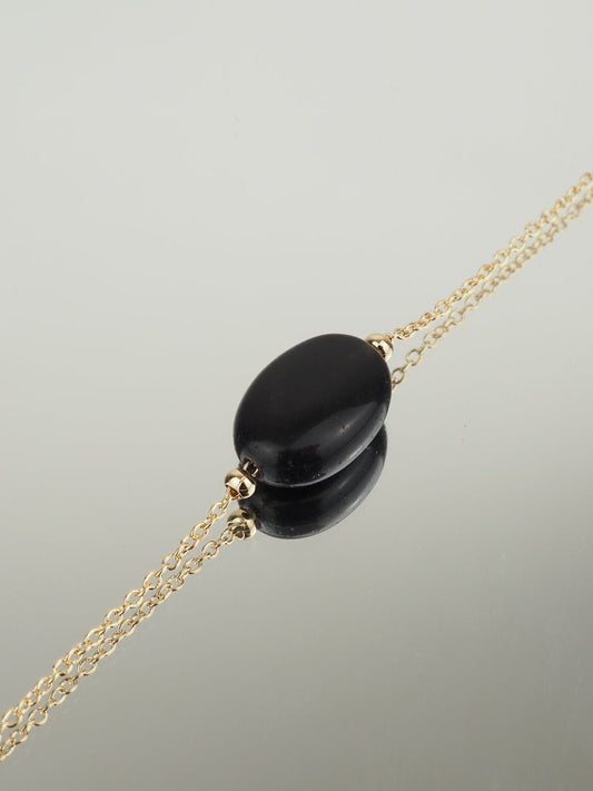 Bracelet Lyam - Plaqué Or et Agate Noire - Aurore & Luna