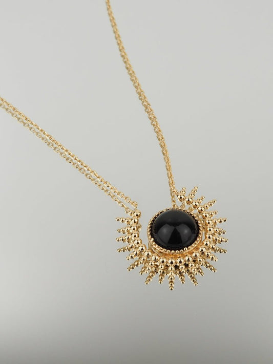 Collier Emma - Plaqué Or et Agate Noire - Aurore & Luna