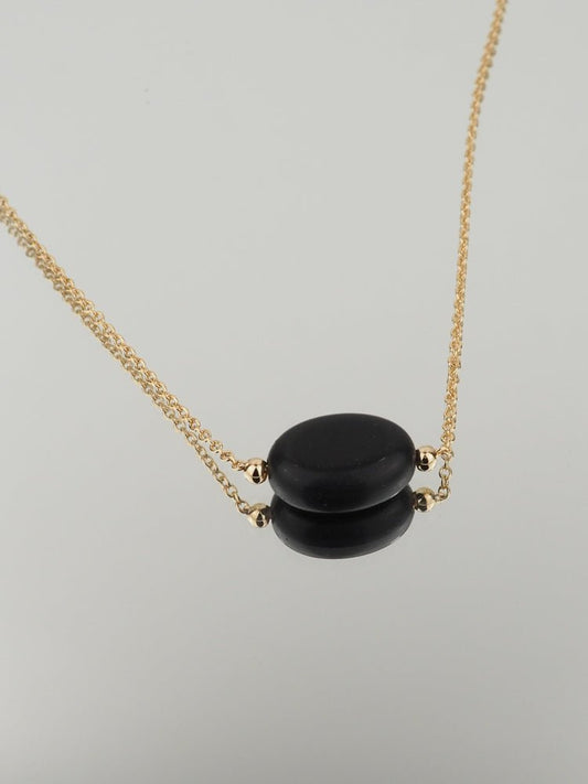 Collier Lyam - Plaqué Or et Agate Noire - Aurore & Luna